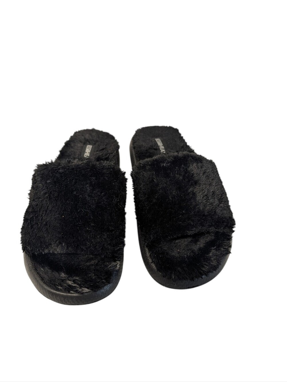 32 Degrees Heat Black Fuzzy Faux Fur Memory Foam Slide Slippers Size M - Picture 3 of 7